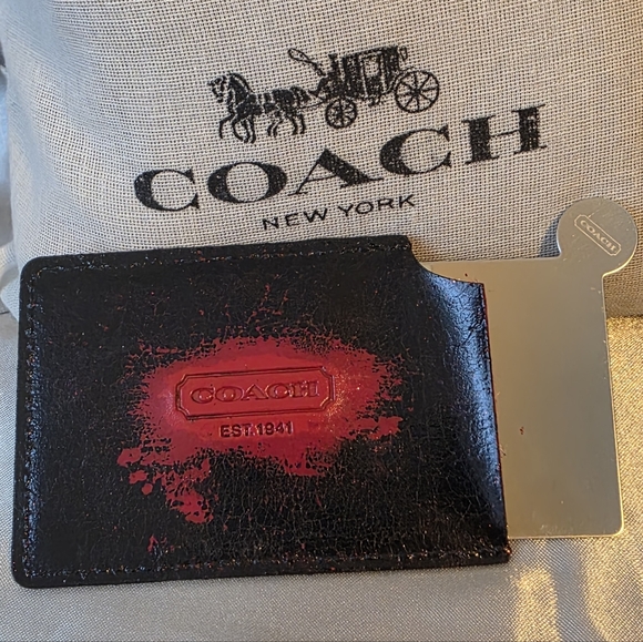Coach Black and Red Leather Case With Mirror - Picture 3 of 6